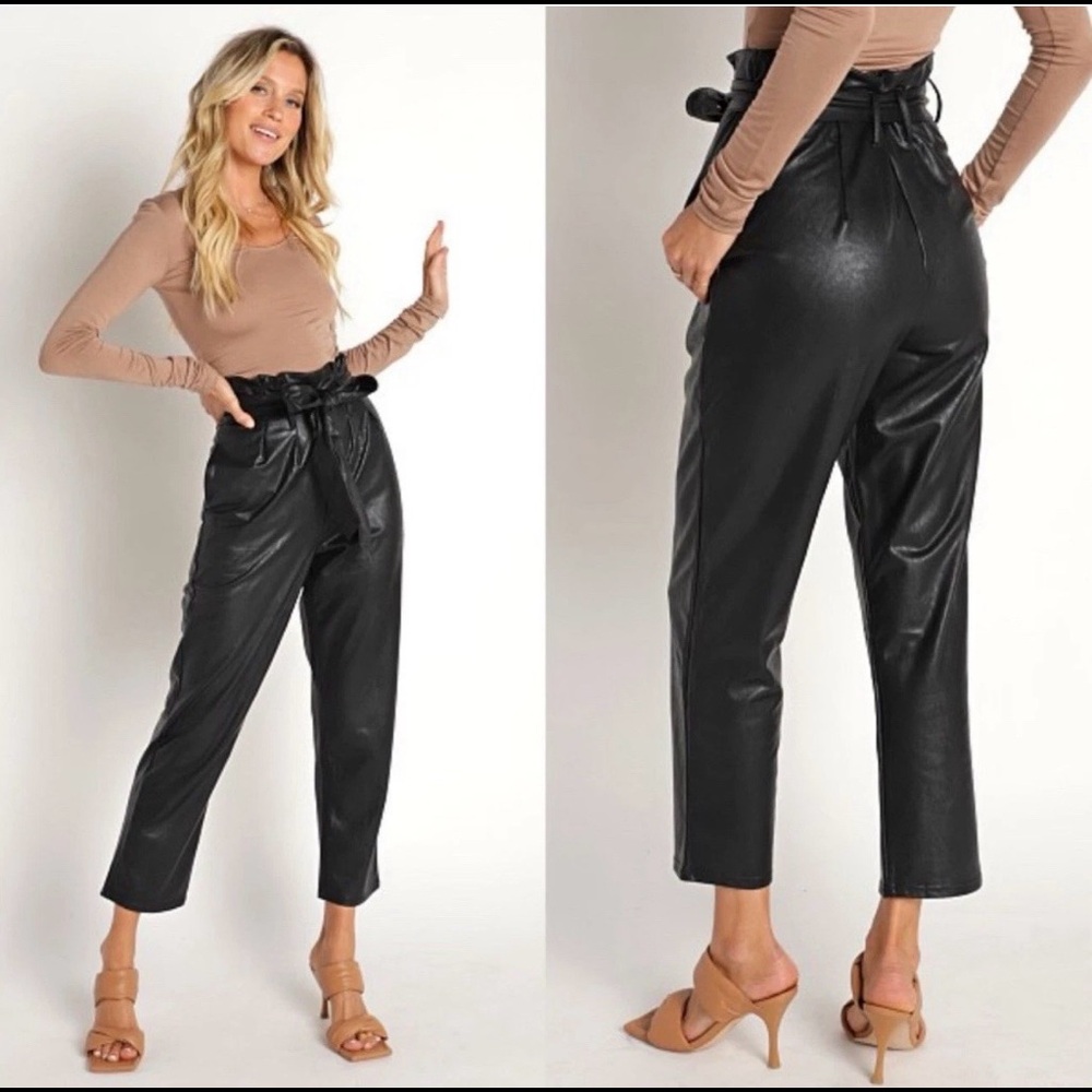 Commando Faux Leather Paper Bag Crop Pants Belted Women's Black Size XS NWOT